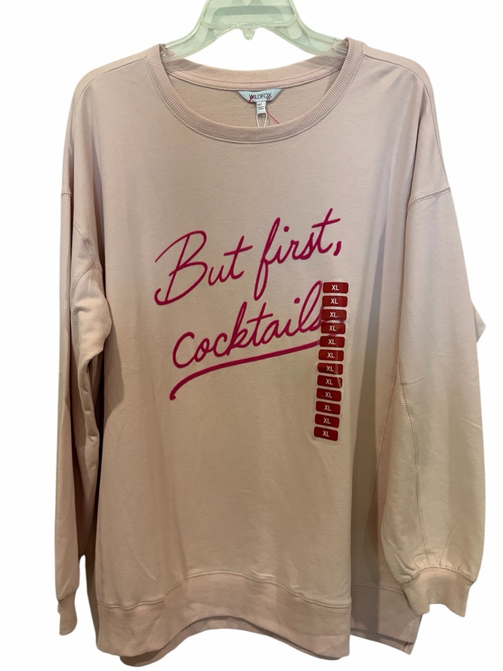 Wildfox new with tags Light Pink Sweatshirt But First Cocktails size XL